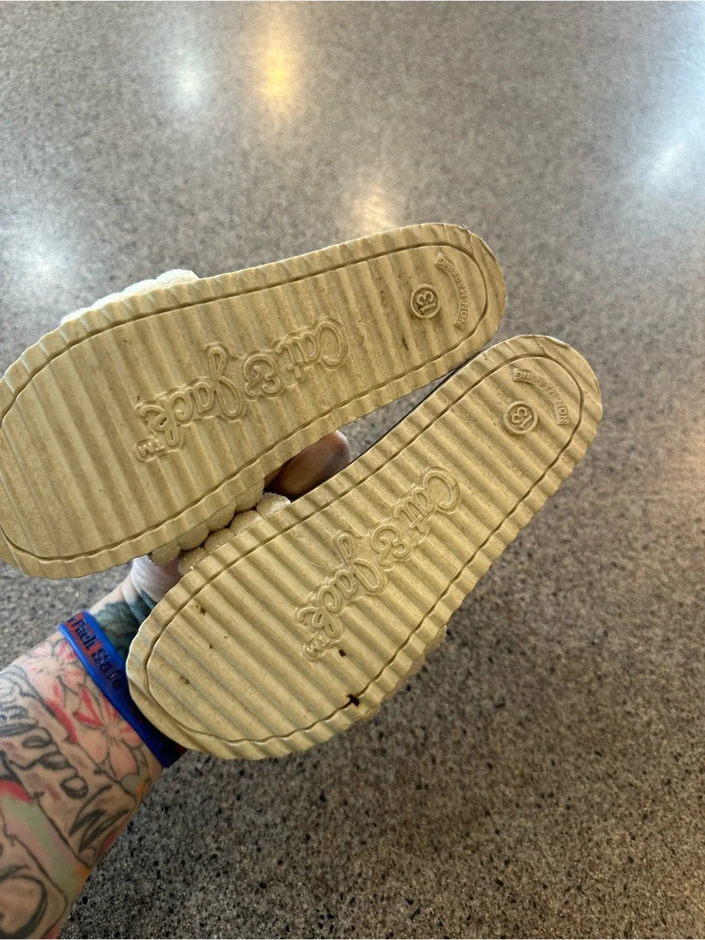 Kids Beige Glitter Slide Sandals